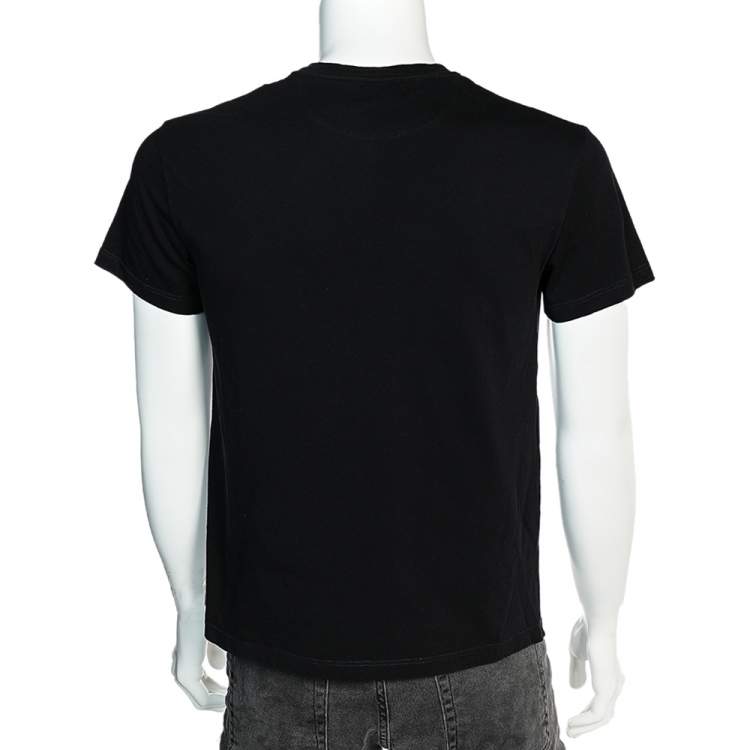 Pre Owned Valentino Black VLTN Printed Cotton Crewneck T-Shirt XS