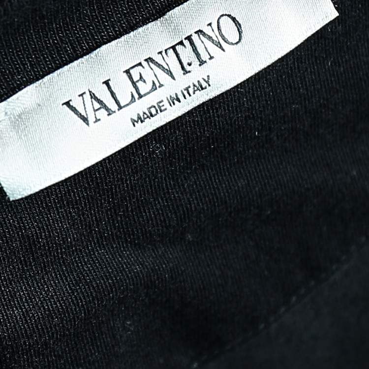 Pre Owned Valentino Black VLTN Printed Cotton Crewneck T-Shirt XS