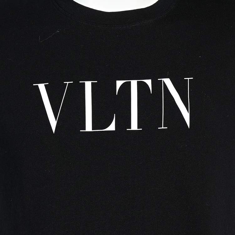Pre Owned Valentino Black VLTN Printed Cotton Crewneck T-Shirt XS