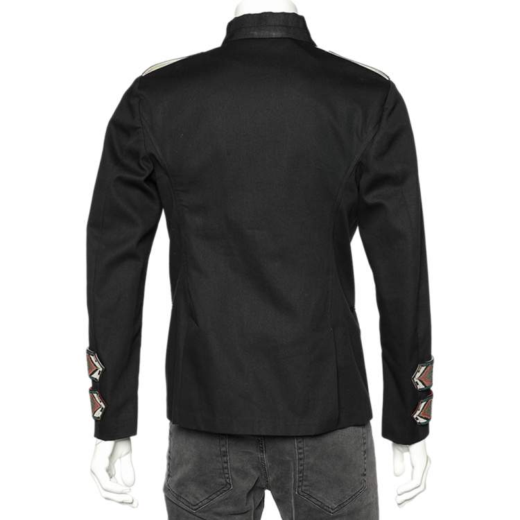 Pre Owned Valentino Black Embellished Cotton Military Jacket L