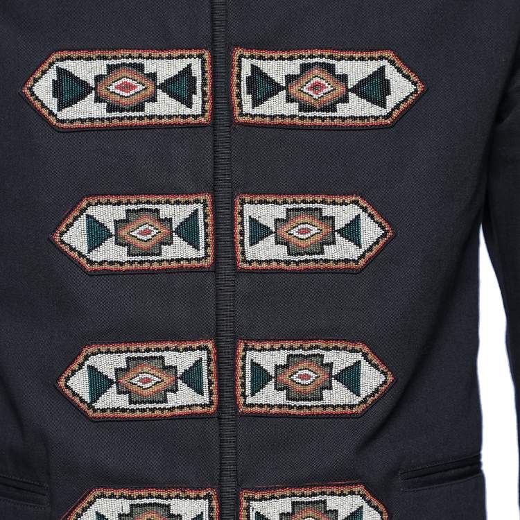 Pre Owned Valentino Black Embellished Cotton Military Jacket L
