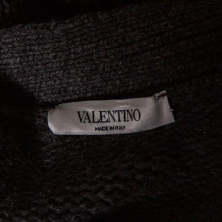 Pre Owned Valentino Grey Fleece Wool Knitted Button Front Cardigan XXL