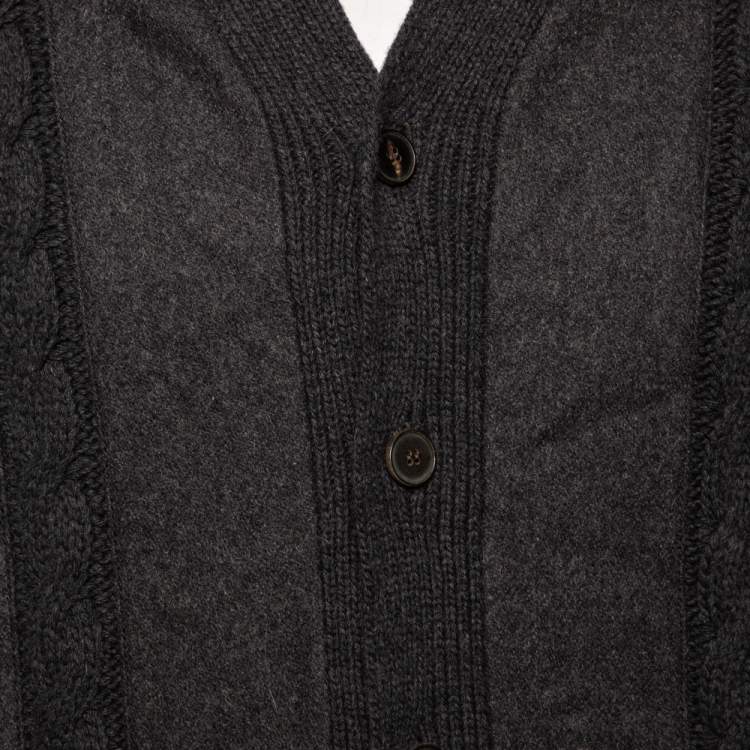 Pre Owned Valentino Grey Fleece Wool Knitted Button Front Cardigan XXL