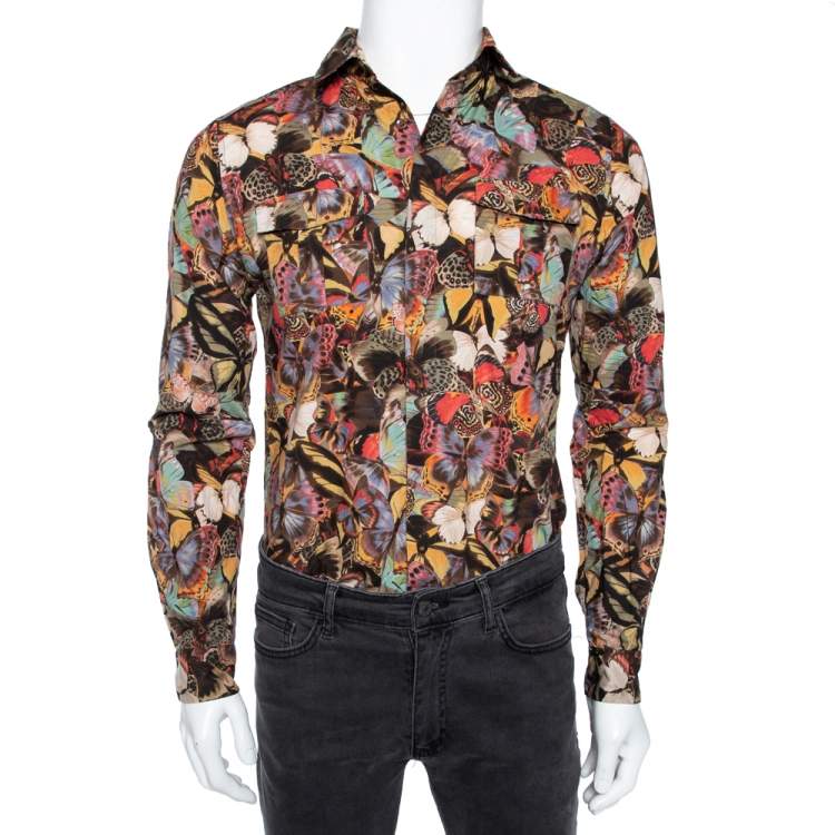Multicolor Butterfly Printed Cotton Button Front Shirt M Valentino | TLC