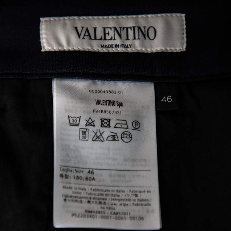 Pre Owned Valentino Navy Blue Jersey Contrast Strip Detail Button Hem Pants S