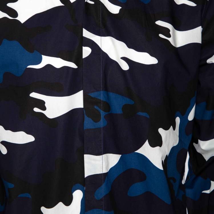 Pre Owned Valentino Blue Camouflage Printed Cotton Button Front Shirt M