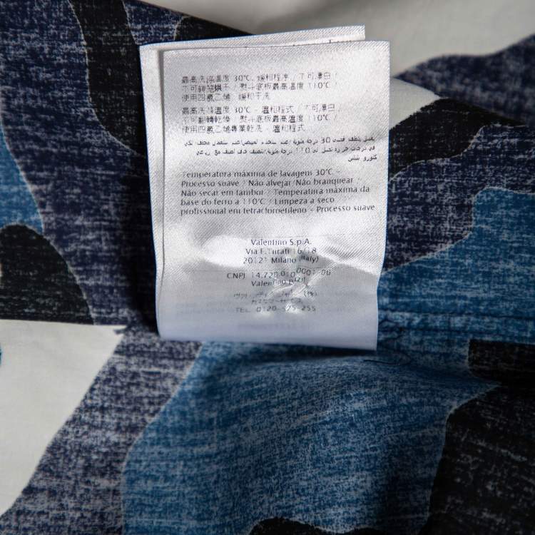 Pre Owned Valentino Blue Camouflage Printed Cotton Button Front Shirt M