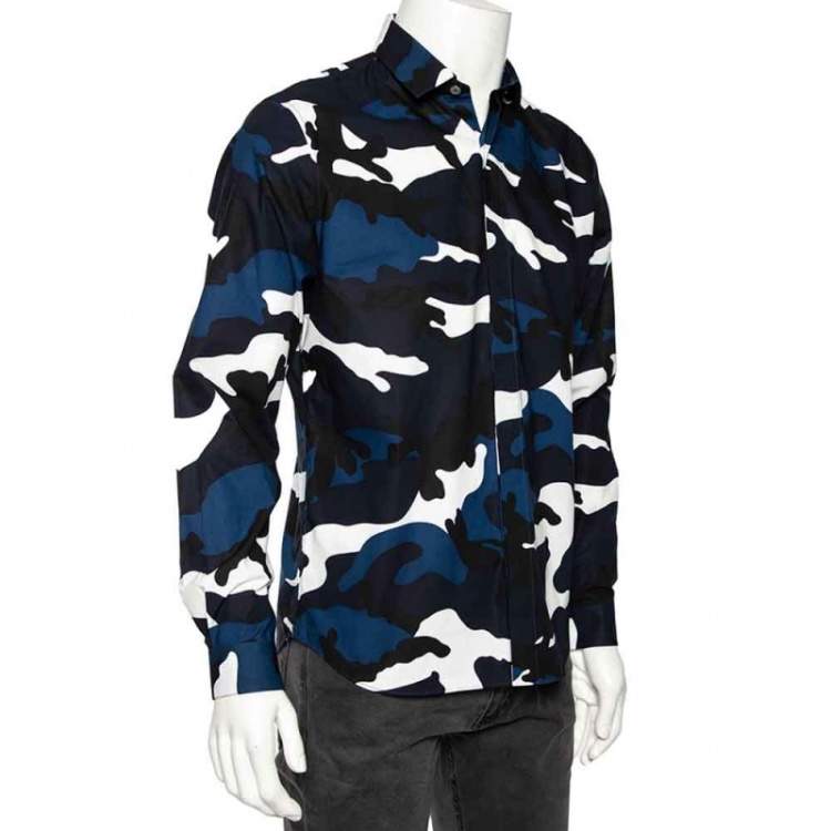 kor placere Rengør rummet Valentino Blue Camouflage Printed Cotton Button Front Shirt M Valentino |  TLC