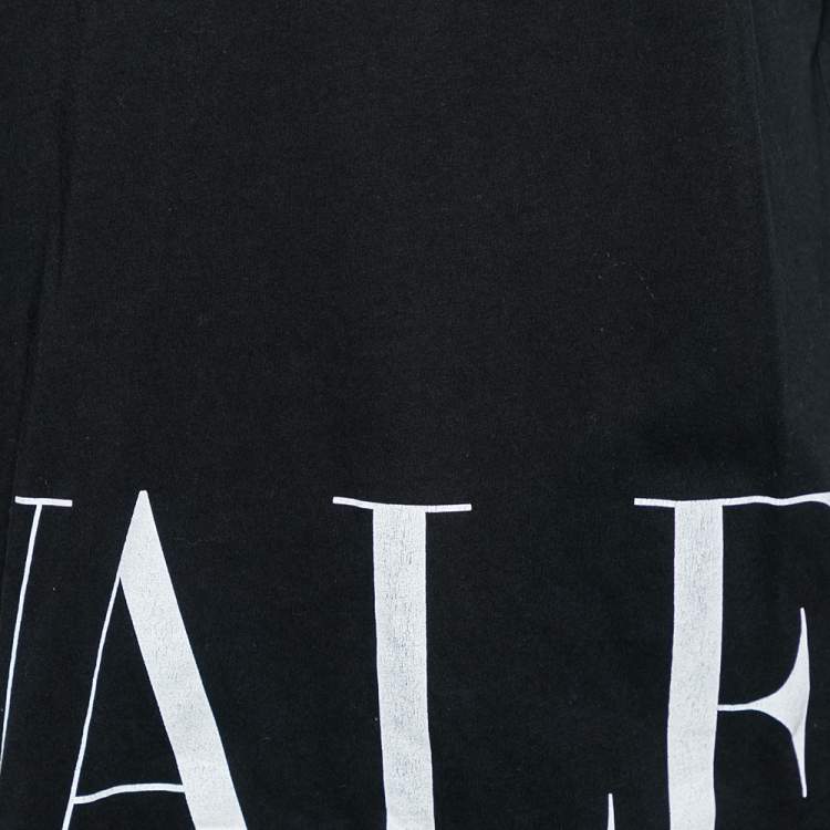 Pre Owned Valentino Black Cotton Logo Printed Short Sleeve T-Shirt XL