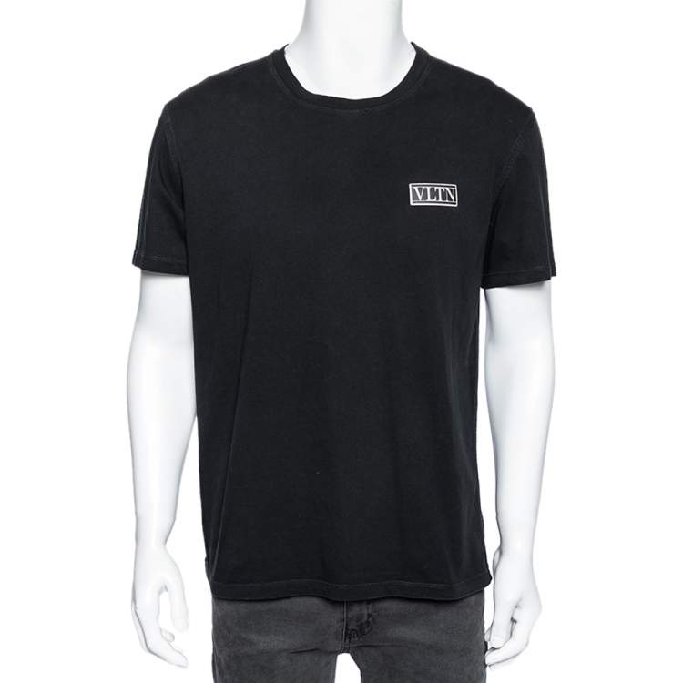 مملوكة مسبقًا Valentino Black Cotton Logo Applique Detailed T-Shirt XL