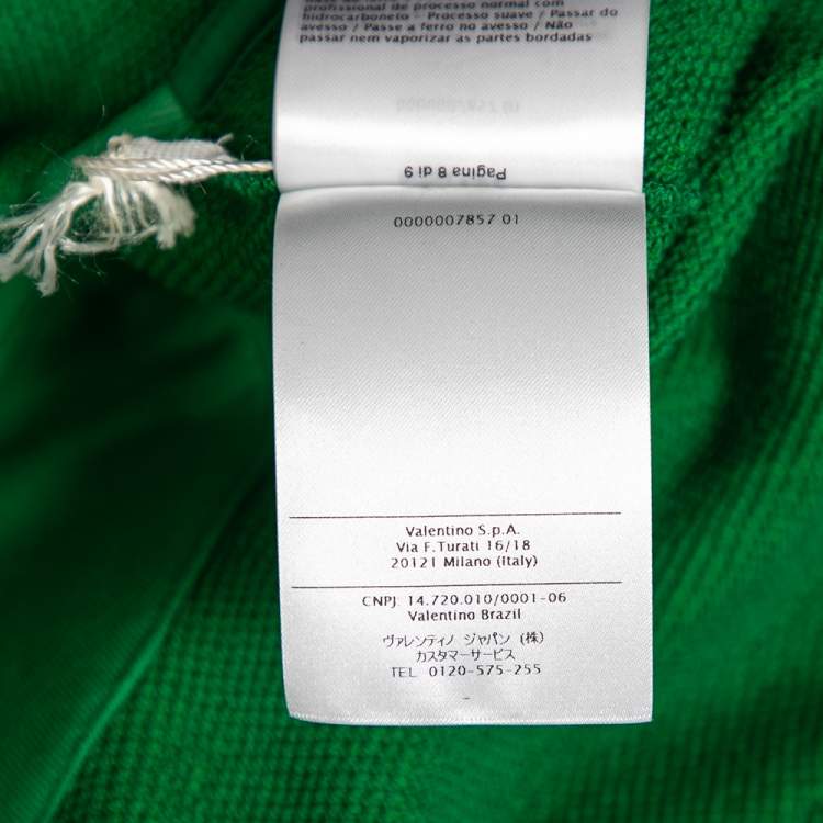 Pre Owned Valentino Green Cotton Logo Embellished Zip Front Hooded Jacket M