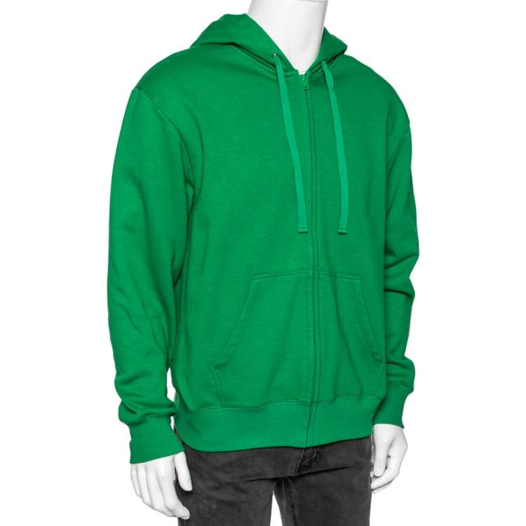 Pre Owned Valentino Green Cotton Logo Embellished Zip Front Hooded Jacket M