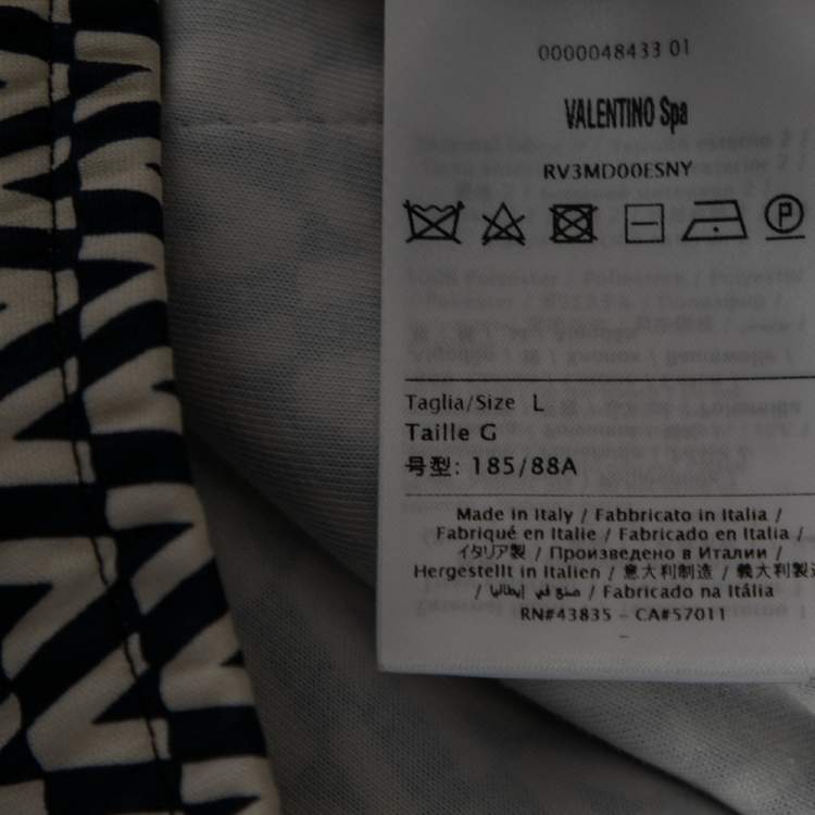 Pre Owned Valentino Navy Blue & Cream Optical V Printed Jersey Trousers L