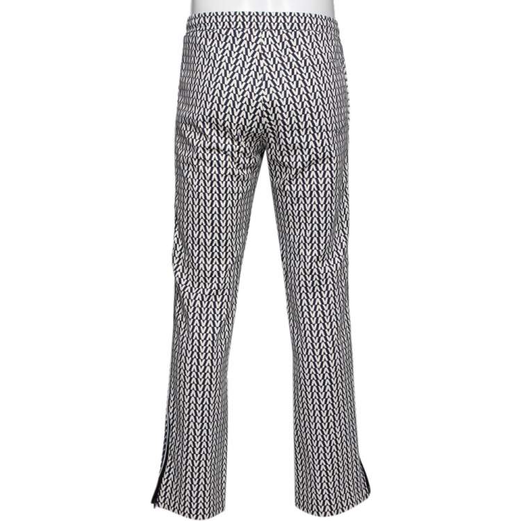 Pre Owned Valentino Navy Blue & Cream Optical V Printed Jersey Trousers L
