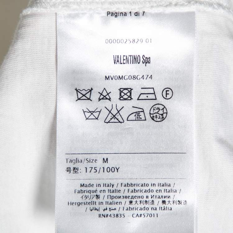Pre Owned Valentino White Cotton Bead Embellished Contrast Trimmed T-Shirt M
