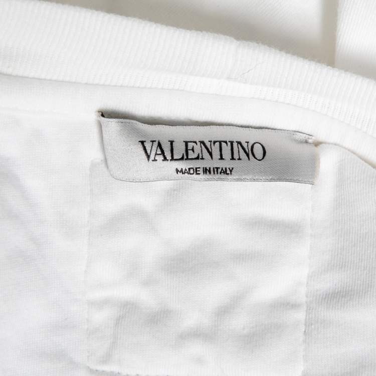 Pre Owned Valentino White Cotton Bead Embellished Contrast Trimmed T-Shirt M