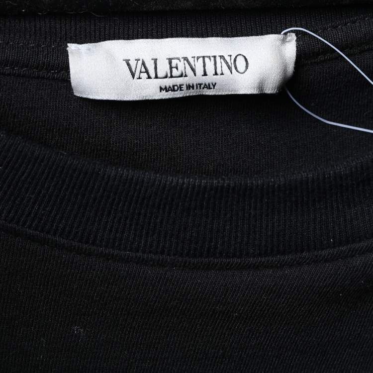 مملوكة مسبقًا Valentino Black VLogo Printed Cotton Knit Crewneck T-Shirt S