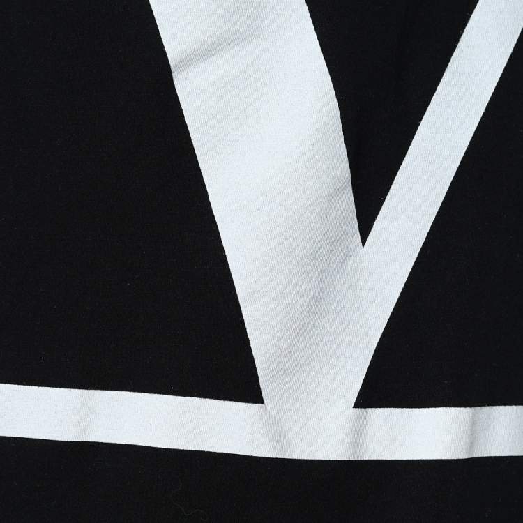 مملوكة مسبقًا Valentino Black VLogo Printed Cotton Knit Crewneck T-Shirt S