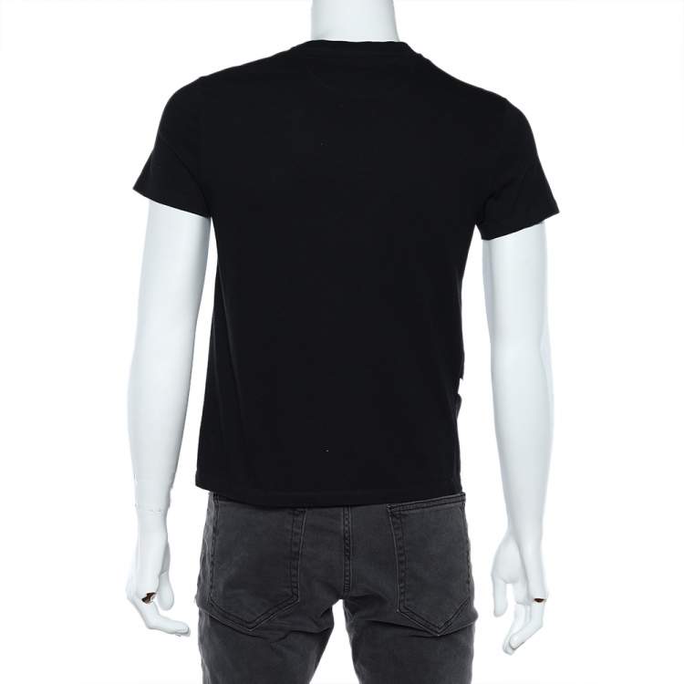 مملوكة مسبقًا Valentino Black VLogo Printed Cotton Knit Crewneck T-Shirt S