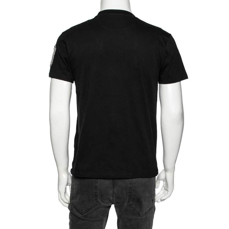 Pre Owned Valentino Black Cotton Baseball Logo Appliqued Short Sleeve T-Shirt S