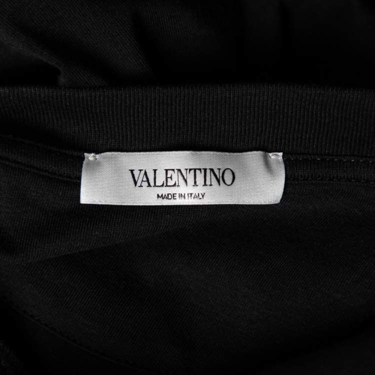Pre Owned Valentino Black Cotton Baseball Logo Appliqued Short Sleeve T-Shirt S