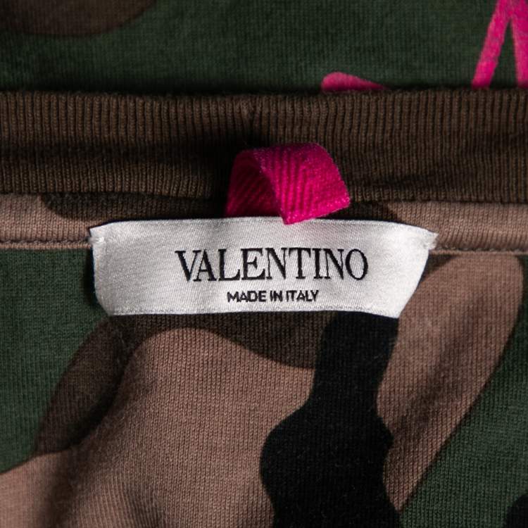 Pre Owned Valentino Green Camouflage and Star Printed Cotton Crew Neck T-Shirt XL