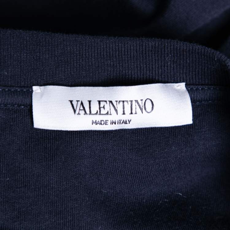 Pre Owned Valentino Navy Blue VLTN Printed Cotton Crewneck T-Shirt S