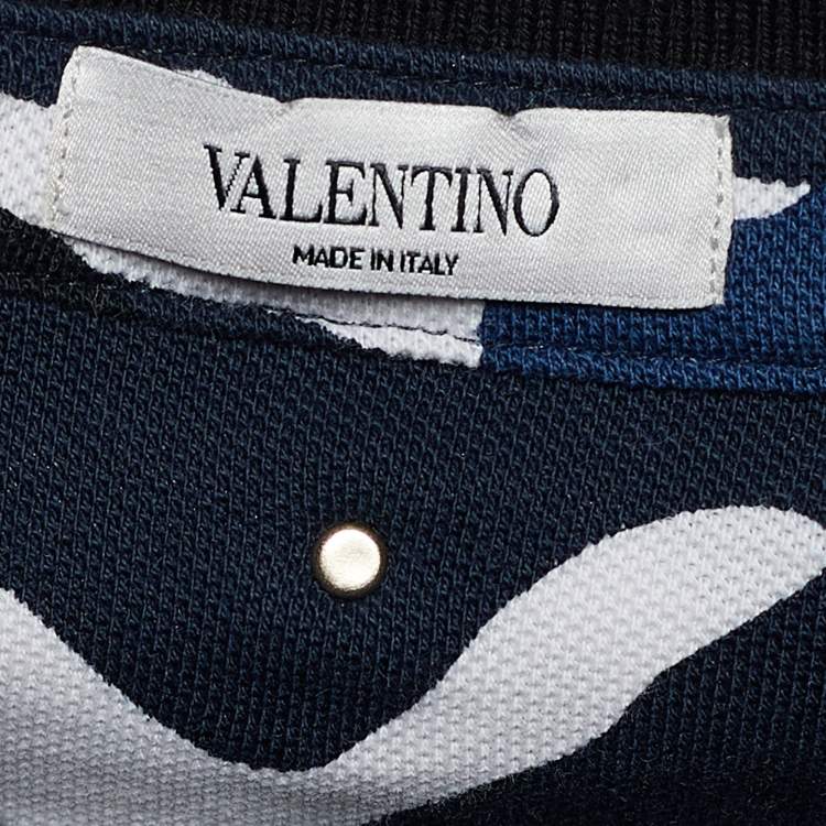 Pre Owned Valentino Blue Camouflage Cotton Pique Short Sleeve Polo T-Shirt XL