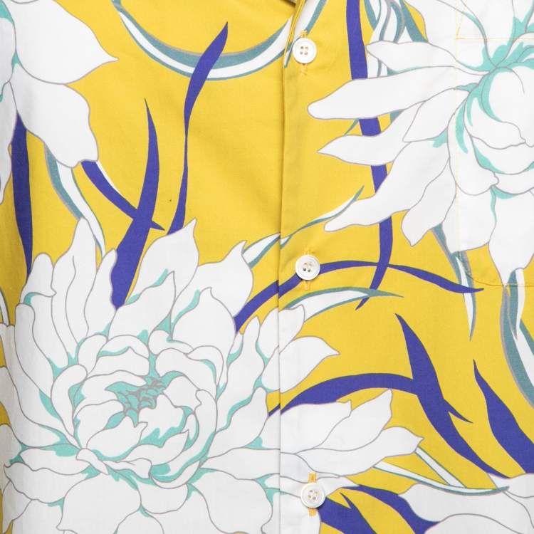 Pre Owned Valentino Yellow Floral Printed Cotton Short Sleeve Shirt XXL