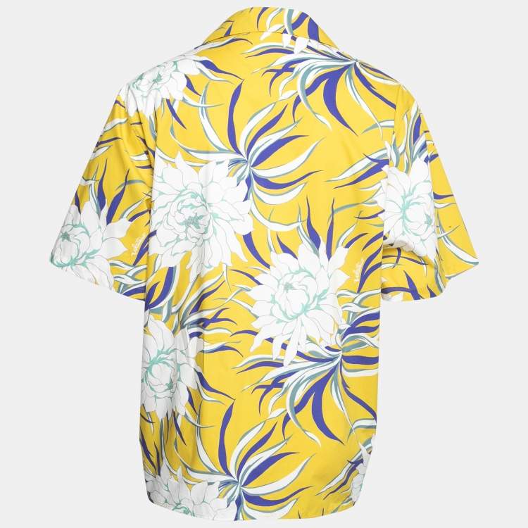 Pre Owned Valentino Yellow Floral Printed Cotton Short Sleeve Shirt XXL