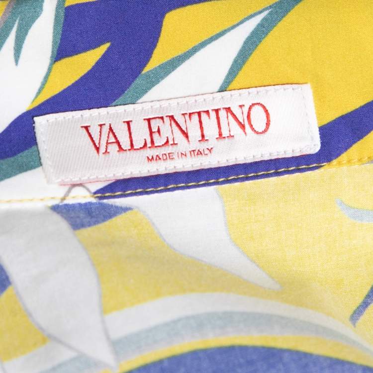 Pre Owned Valentino Yellow Floral Printed Cotton Short Sleeve Shirt XXL
