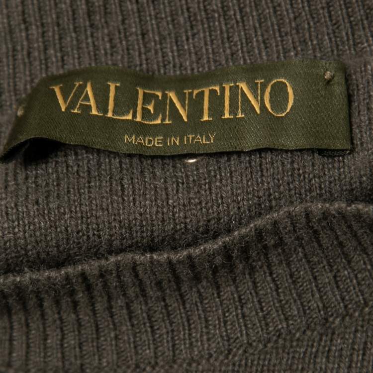 Pre Owned Valentino Green Camouflage Printed Cashmere Crew Neck Long Sleeve Sweater S