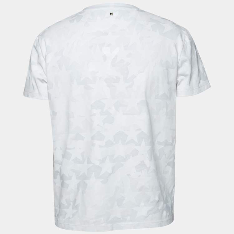 Pre Owned Valentino White Cotton Star Printed Crew Neck Short Sleeve T-Shirt S