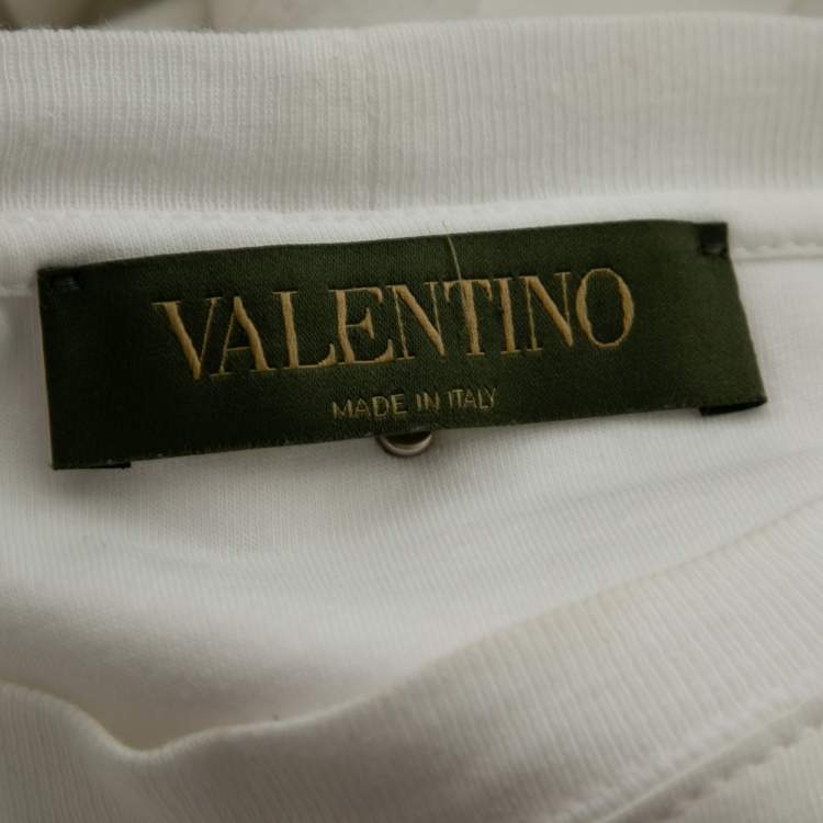 Pre Owned Valentino White Cotton Star Printed Crew Neck Short Sleeve T-Shirt S