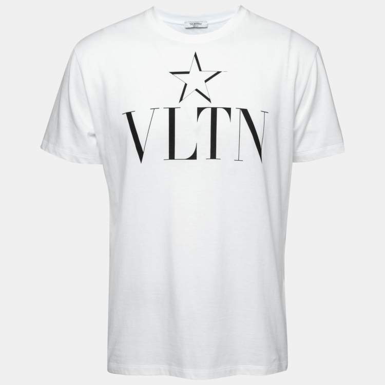 Valentino White Cotton Star Logo Print Crew Neck T-Shirt L