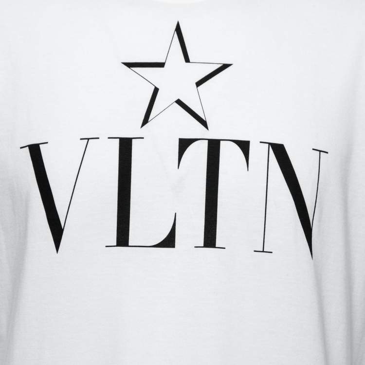 Pre Owned Valentino White Cotton Star Logo Print Crew Neck T-Shirt L
