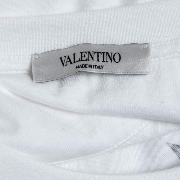 Pre Owned Valentino White Cotton Star Logo Print Crew Neck T-Shirt L