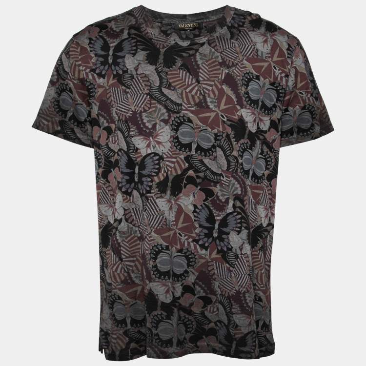 Pre Owned Valentino Black Multicolor Butterfly Print Cotton T-Shirt M