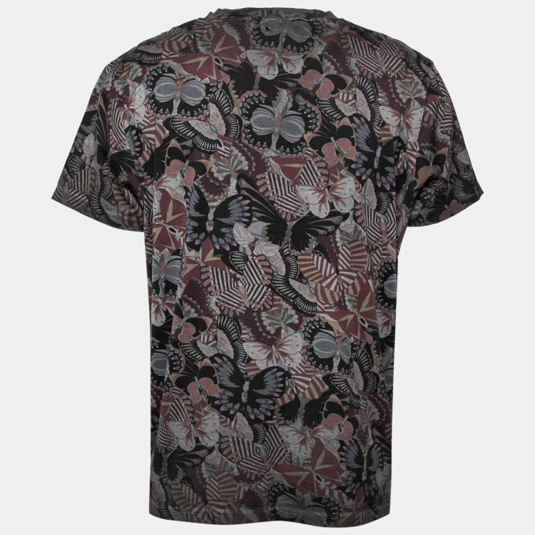Pre Owned Valentino Black Multicolor Butterfly Print Cotton T-Shirt M