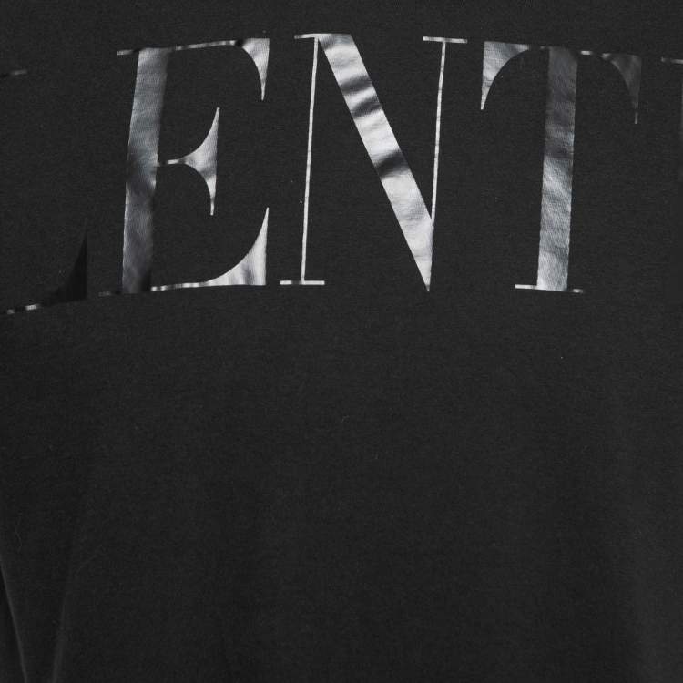 Pre Owned Valentino Black Cotton Logo Printed Short Sleeve T-Shirt M