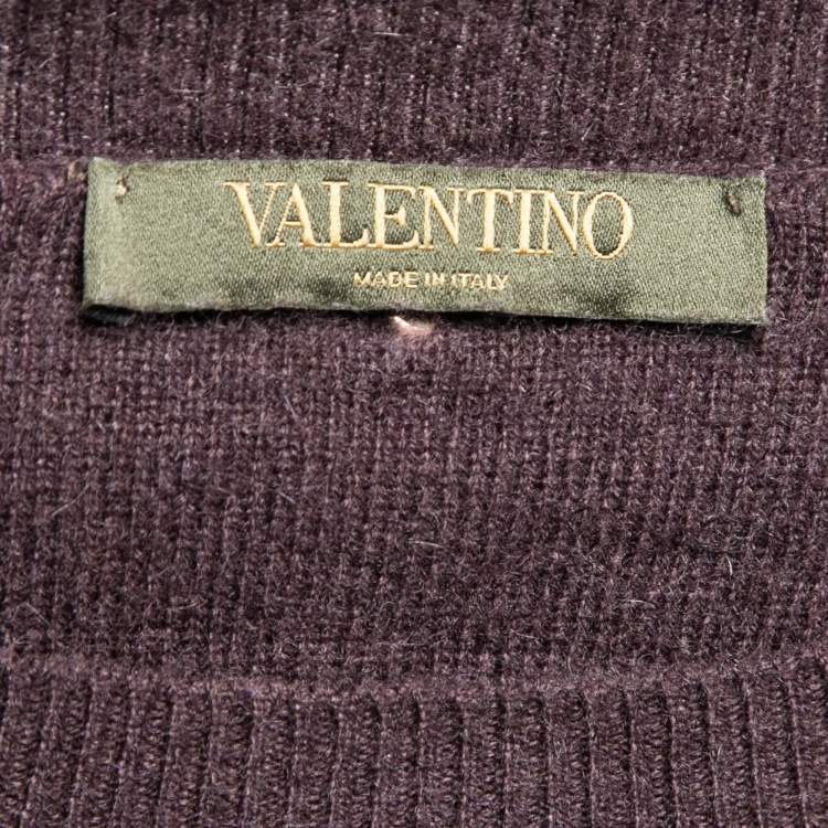 Pre Owned Valentino Burgundy Camouflage Intarsia Knit Cashmere Crew Neck Sweater M