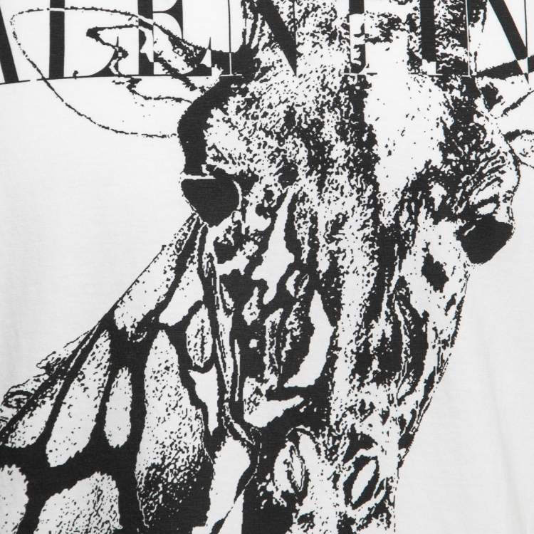 Pre Owned Valentino White Giraffe Logo Printed Cotton Short Sleeve T-Shirt M
