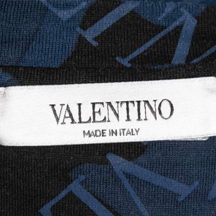 Pre Owned Valentino Blue Logo Camouflage Print Cotton T-Shirt M