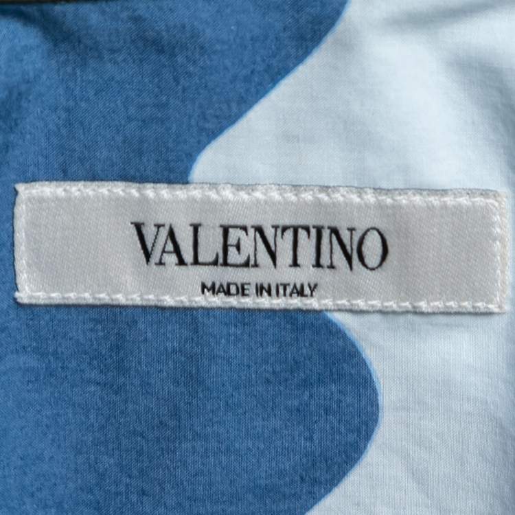 Pre Owned Valentino Blue Camouflage Print Cotton Short Sleeve Shirt S