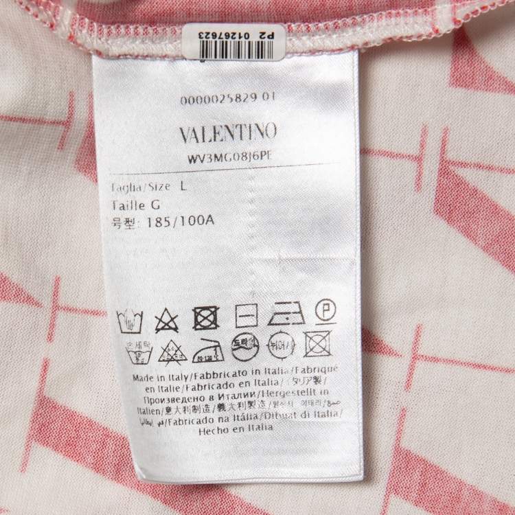 Pre Owned Valentino White & Red Logo Printed Cotton Short Sleeve T-Shirt L