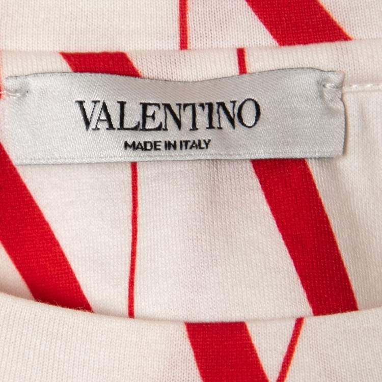 Pre Owned Valentino White & Red Logo Printed Cotton Short Sleeve T-Shirt L