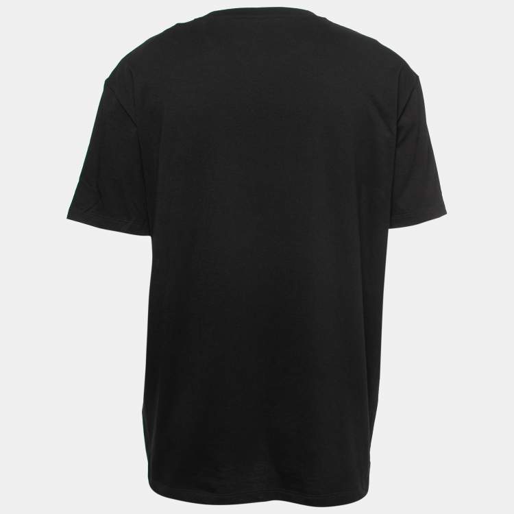 Pre Owned Valentino Black Jersey Flower Appliqué Crew Neck T-Shirt XXL