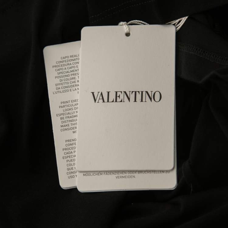 Pre Owned Valentino Black Jersey Flower Appliqué Crew Neck T-Shirt XXL