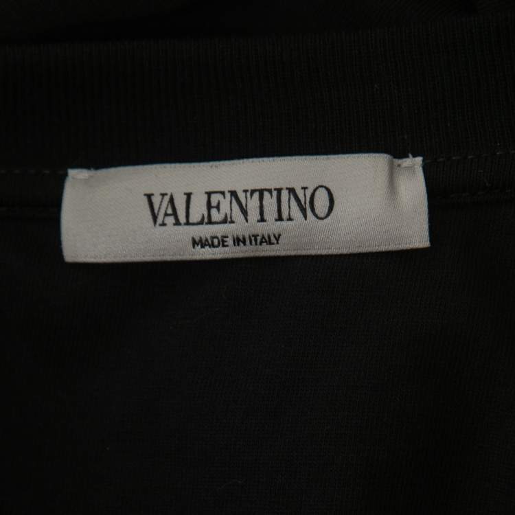 Pre Owned Valentino Black Jersey Flower Appliqué Crew Neck T-Shirt XXL