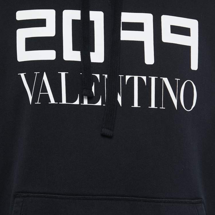 Pre Owned Valentino Black 2099 Printed Cotton Hoodie L